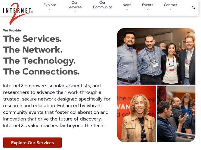 The website screenshot for https://www.internet2.edu/