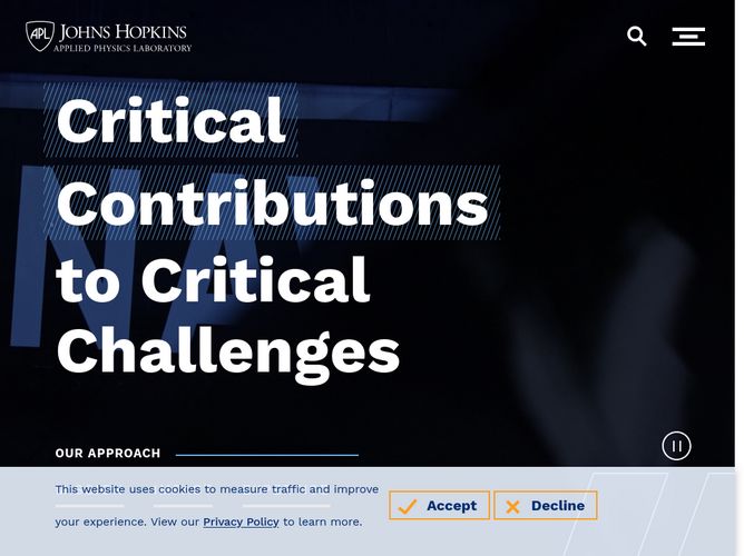 The website screenshot for http://jhuapl.edu