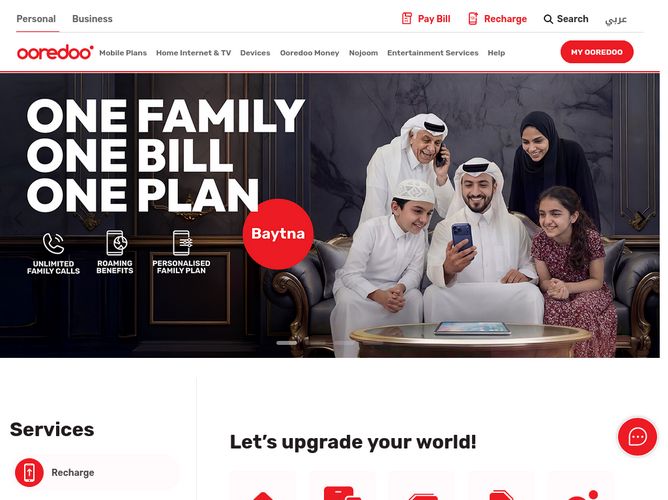 The website screenshot for http://www.ooredoo.qa