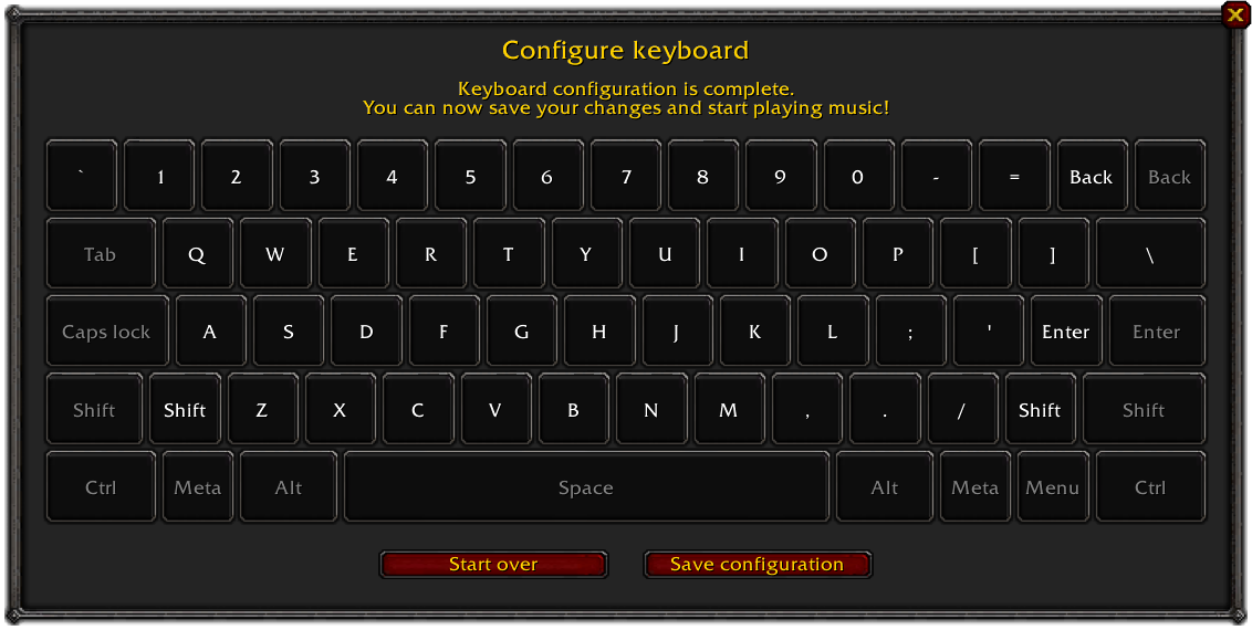 Configuration example for the US keyboard